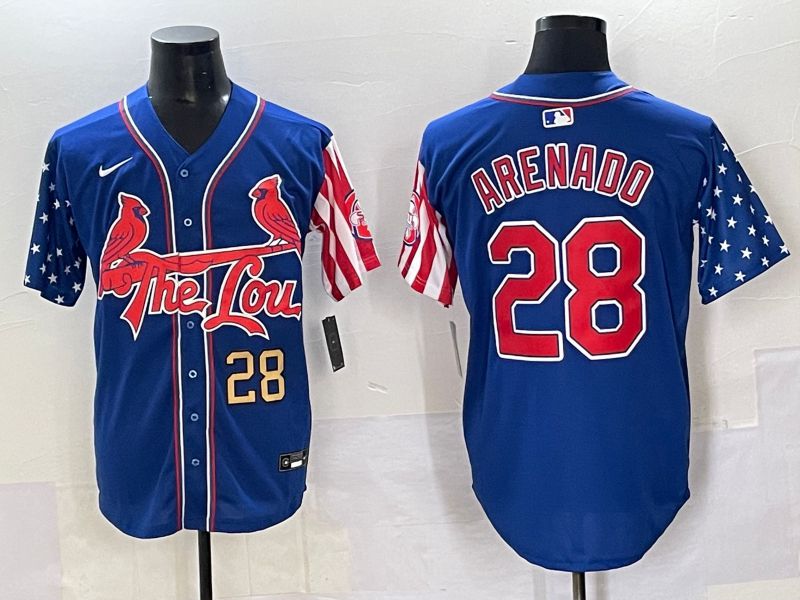 Men 2025 St.Louis Cardinals #28 Arenado Blue a generation of national flags Joint Name Nike MLB Jersey style 2